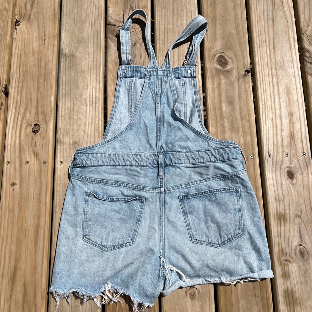 Madewell Adirondack Shortalls Jean Short Overalls Cotton Blue Denim Cutoff Large - Picture 2 of 5